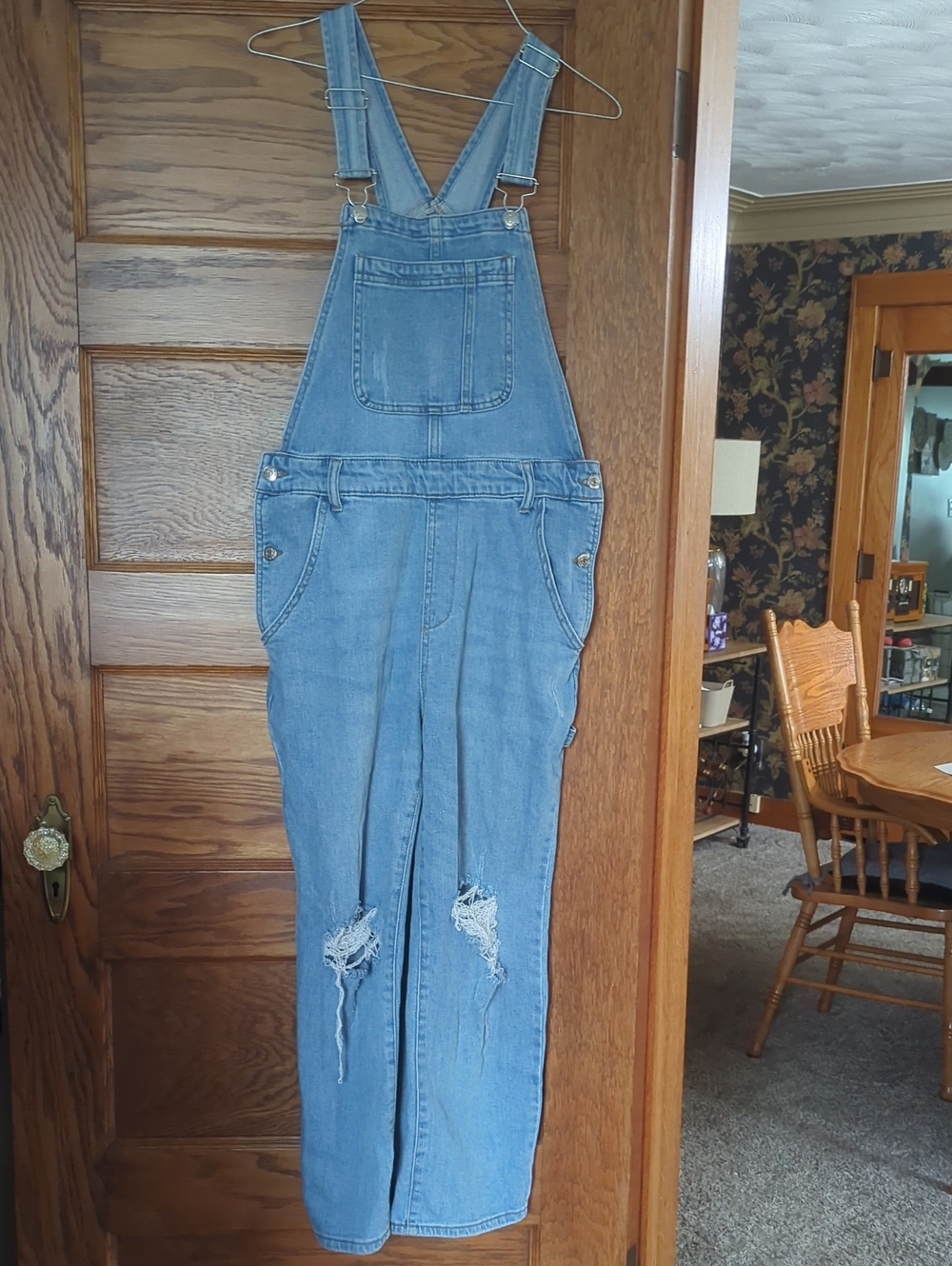 wild fable Light Blue Denim Women's Overalls with Distressed Knees